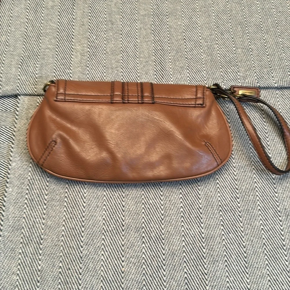 Nine West cognac leather wristlet